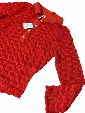 FREE PEOPLE NWT Textured Lace Red Button Up Polo